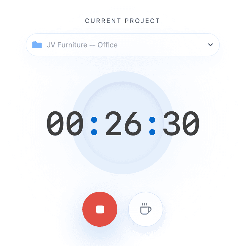 Hubnity time tracker and project switching interface
